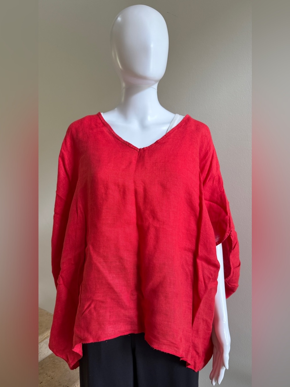 RAW MODA 100% Linen V-Neck Top Blouse Tunic Top One Size